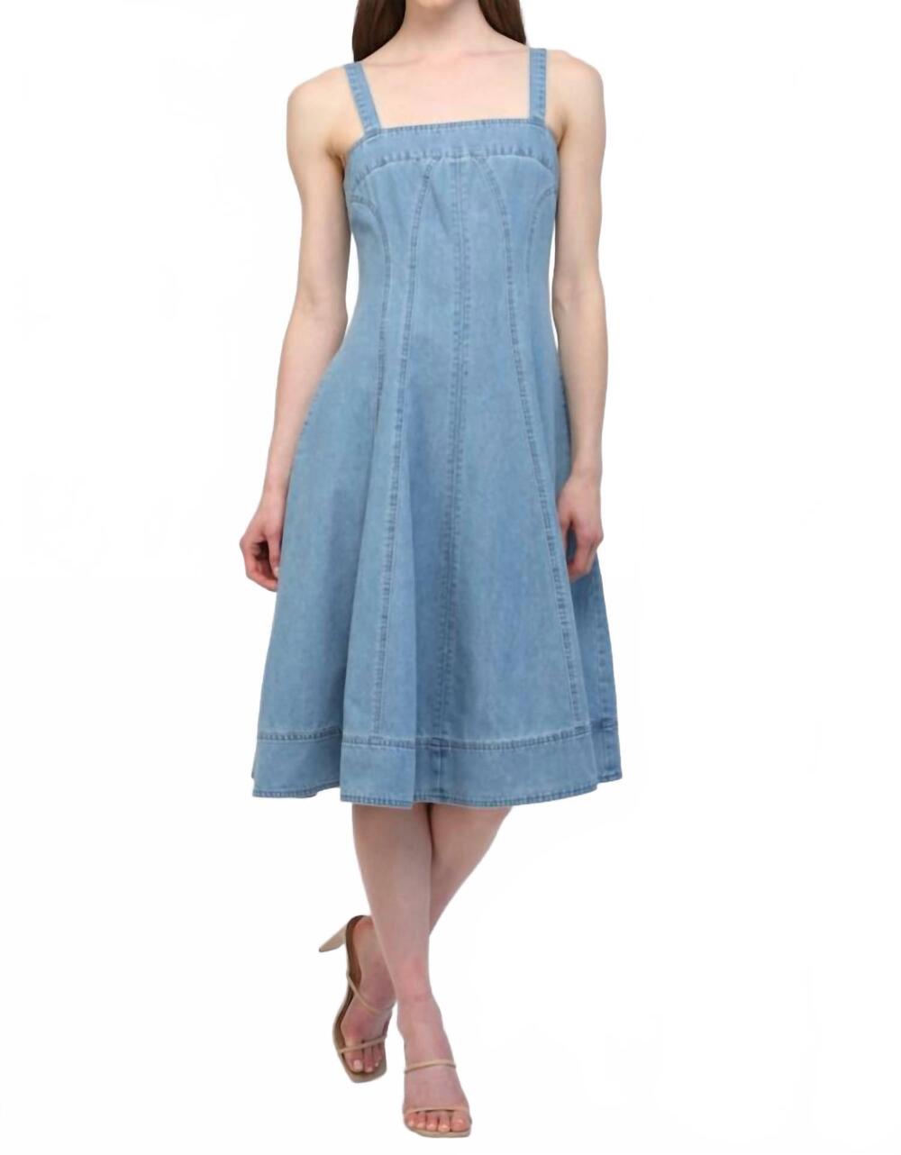 NEW FATE washed denim midi dress in light wash